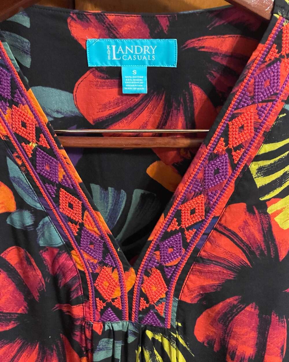 Kate Landry Vacation Cruise Tropical Floral V-Neck Embellished Caftan Sz.S - Picture 2 of 2